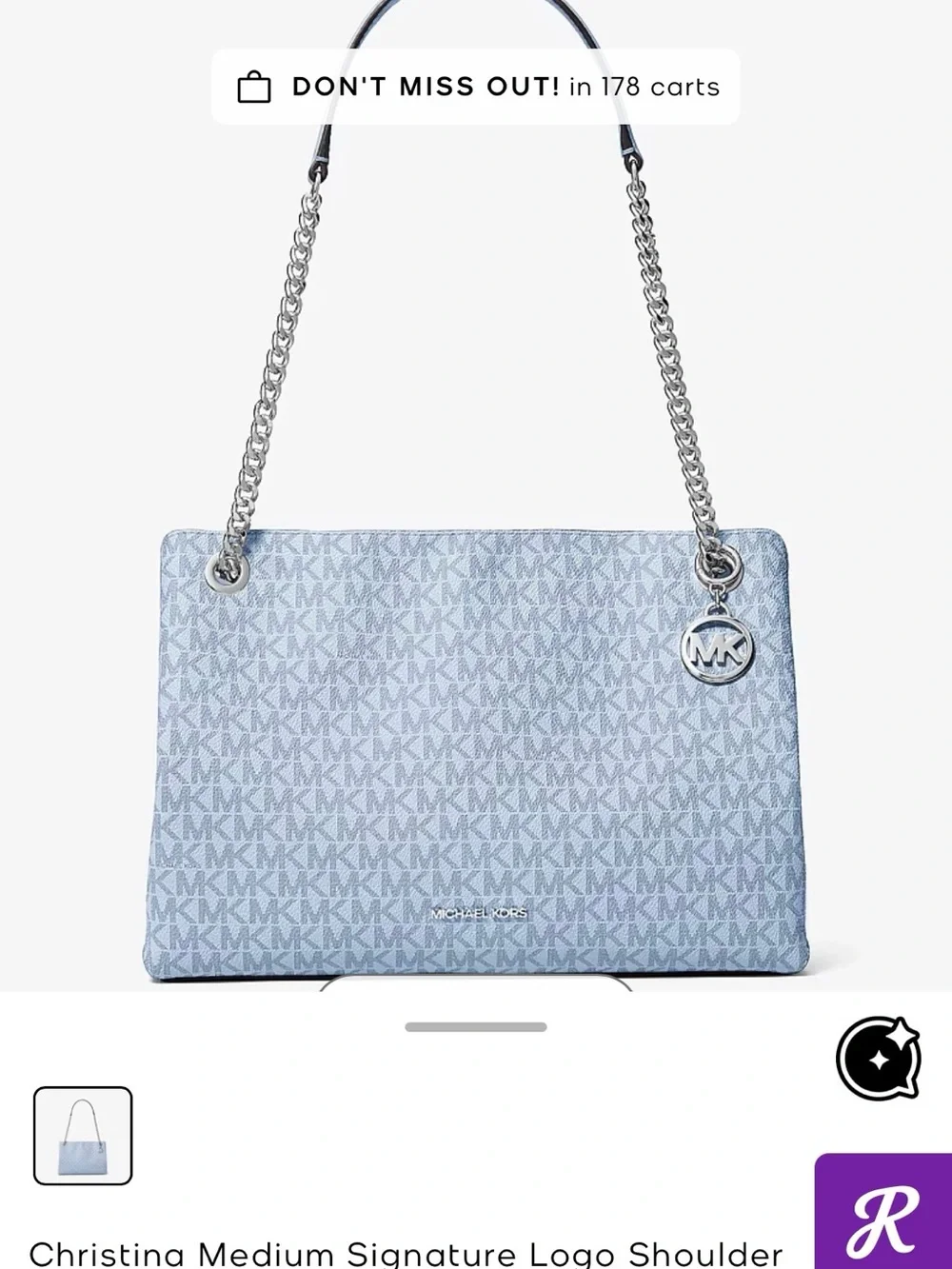 Michael Kors Christina Medium Signature Logo Shoulder Bag- Pale Ocean- NWT- $120